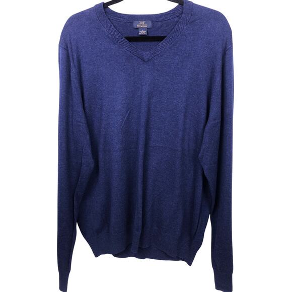 Brooks Brothers 346 Supima Cotton Preppy V-Neck Long Sleeve Blue Sweater L - Picture 1 of 12